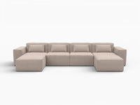 Sofá modular seccional en forma de U Matrix de 4 plazas, color marrón | Juego de 6 piezas (incluye 2 otomanas), tapizado en terciopelo Cloud, diseño espacioso.