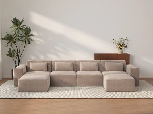 Forma Brown 4-Seater U-Shaped Sectionals | 6-Piece (includes 2 ottomans), Cloud Velvet Fabric, Fixed Upholstery