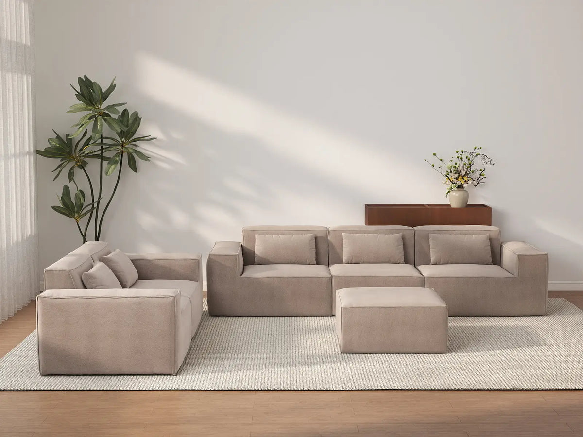 Forma Brown 5-Seater Sofa Sets | 6-Piece (includes 1 ottoman), Cloud Velvet Fabric, Fixed Upholstery