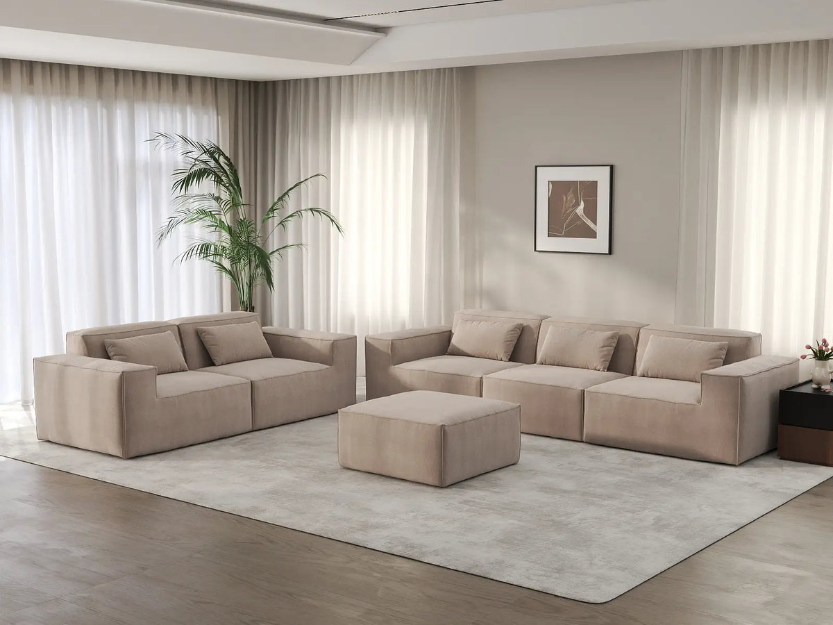 Forma Brown 5-Seater Sofa Sets | 6-Piece (includes 1 ottoman), Cloud Velvet Fabric, Fixed Upholstery