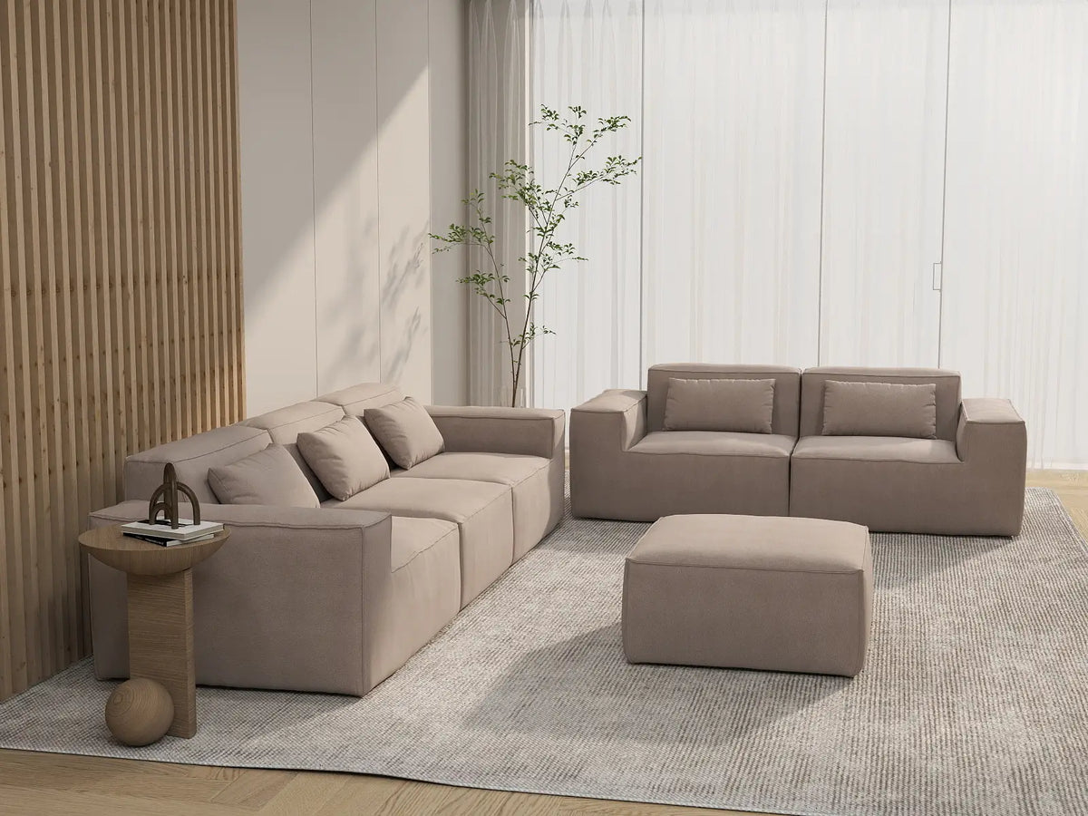 Forma Brown 5-Seater Sofa Sets | 6-Piece (includes 1 ottoman), Cloud Velvet Fabric, Fixed Upholstery