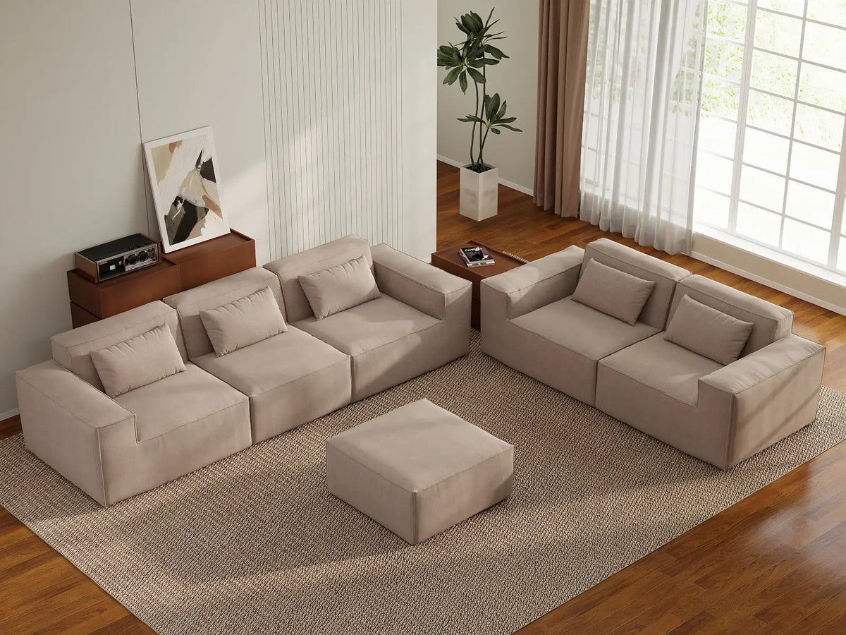 Forma Brown 5-Seater Sofa Sets | 6-Piece (includes 1 ottoman), Cloud Velvet Fabric, Fixed Upholstery