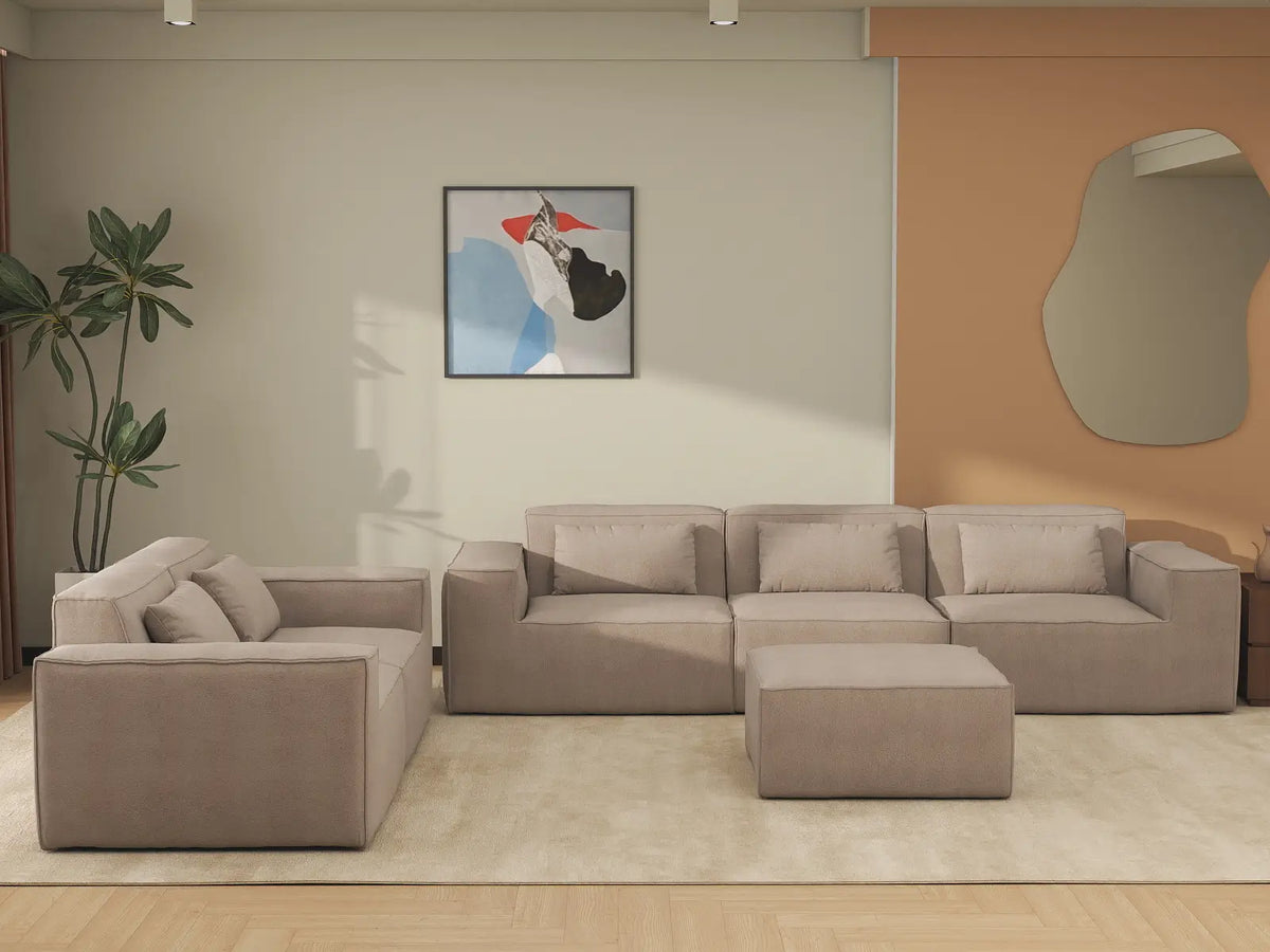 Forma Brown 5-Seater Sofa Sets | 6-Piece (includes 1 ottoman), Cloud Velvet Fabric, Fixed Upholstery