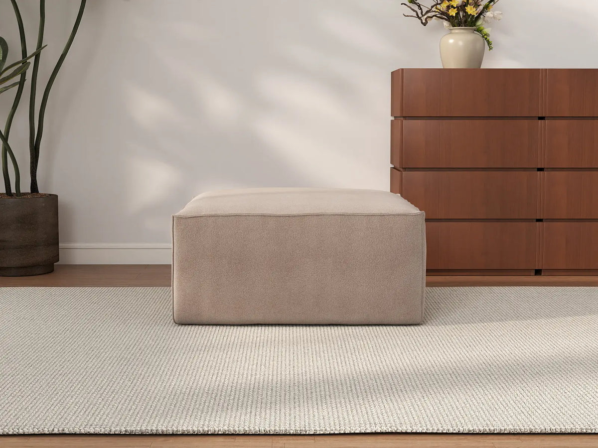 Brown Ottoman | 1-Piece, Cloud Velvet Fabric, Fixed Upholstery