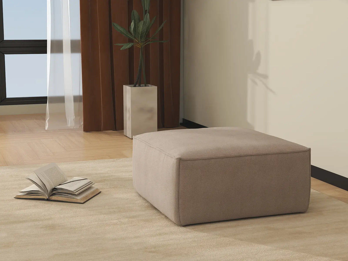 Brown Ottoman | 1-Piece, Cloud Velvet Fabric, Fixed Upholstery