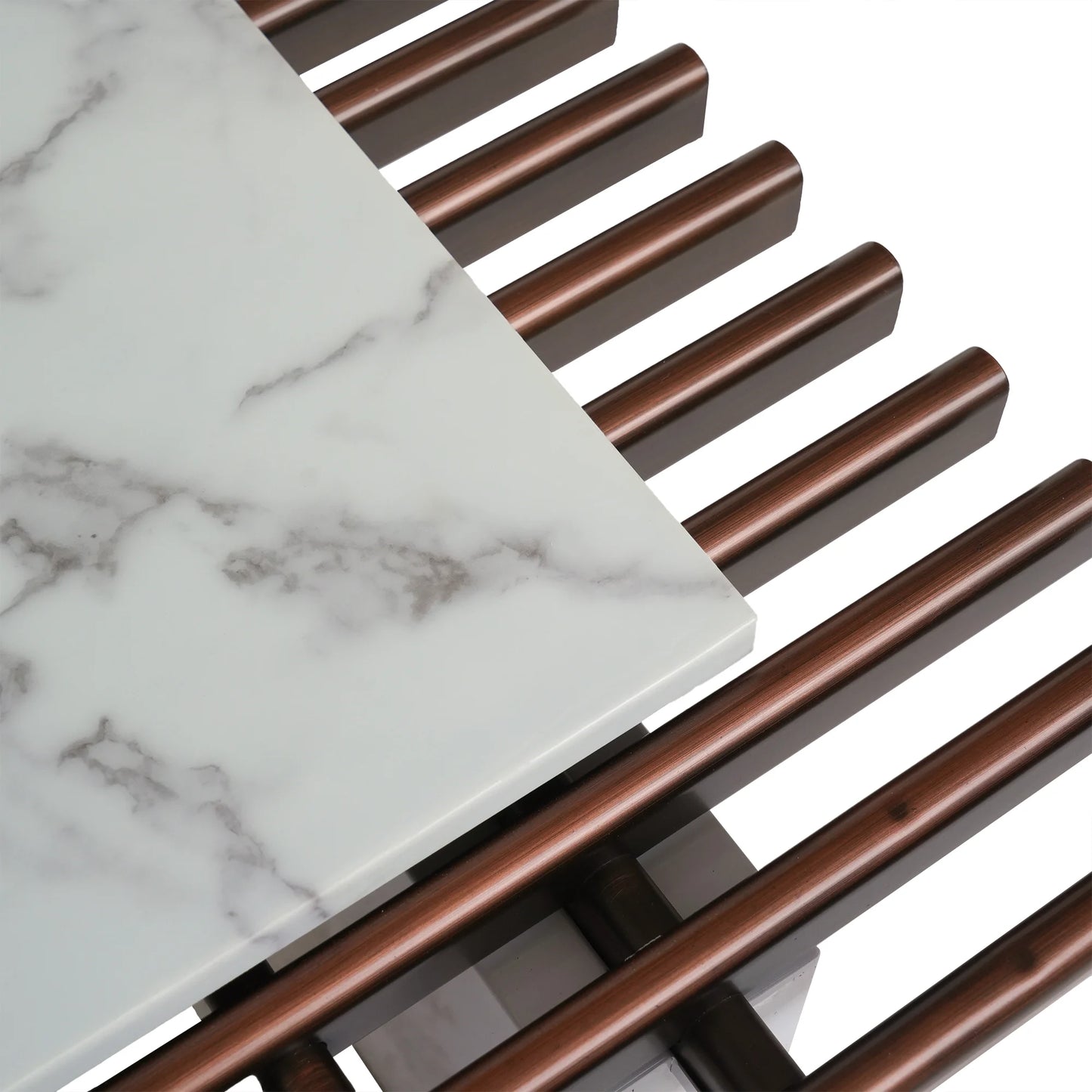 Grandeur Faux Marble Coffee Table | 48" Copper Rectangular With Removeable Marble Slab