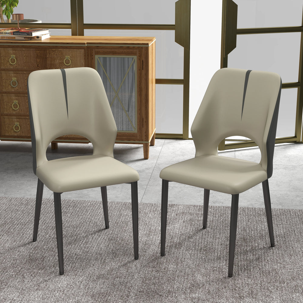 Vegan Open Back Dining Chair | Gray PU Leather Set of 2