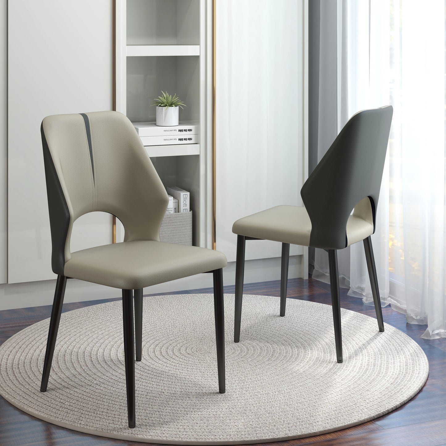 Vegan Open Back Dining Chair | Gray PU Leather Set of 2