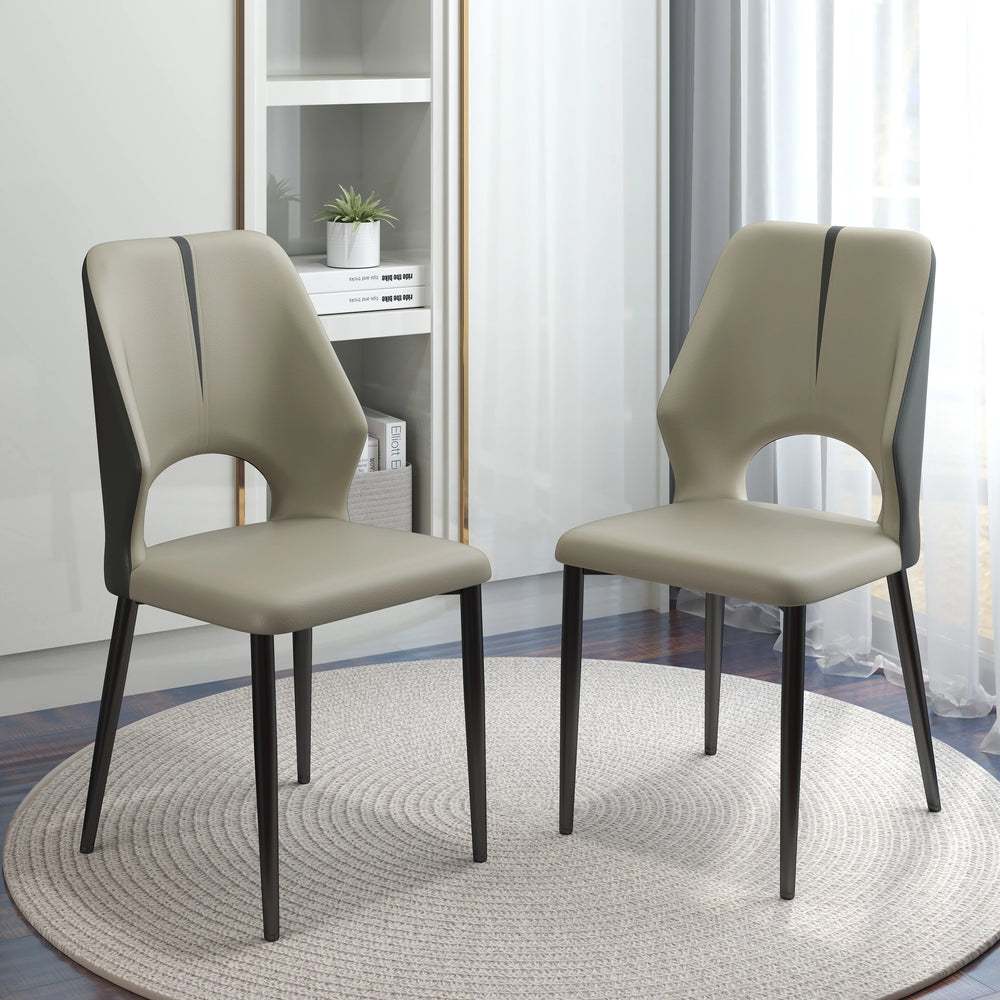Vegan Open Back Dining Chair | Gray PU Leather Set of 2