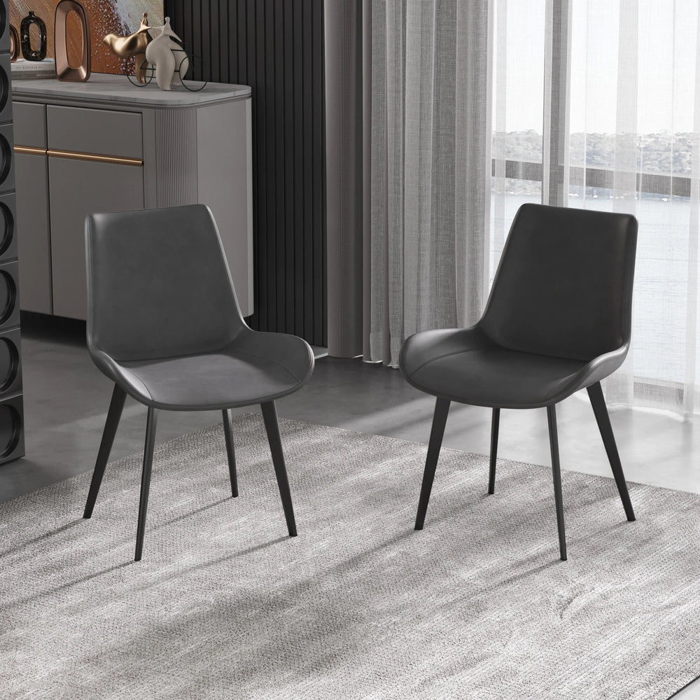 Vegan Full Back Dining Chair | Gray PU Leather Set of 2