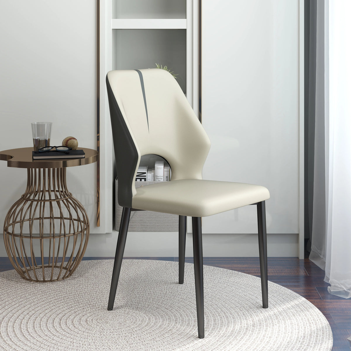 Vegan Open Back Dining Chair | Gray PU Leather Set of 2