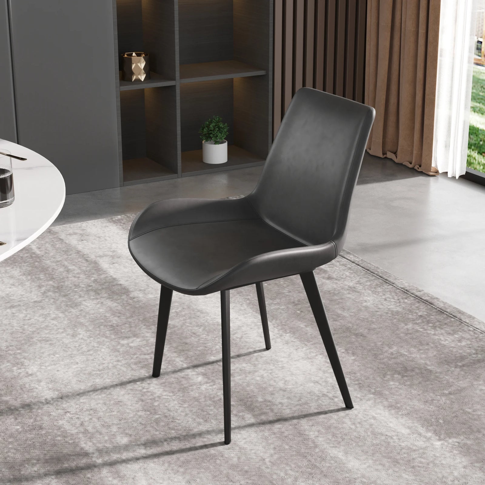 Vegan Full Back Dining Chair | Gray PU Leather Set of 2