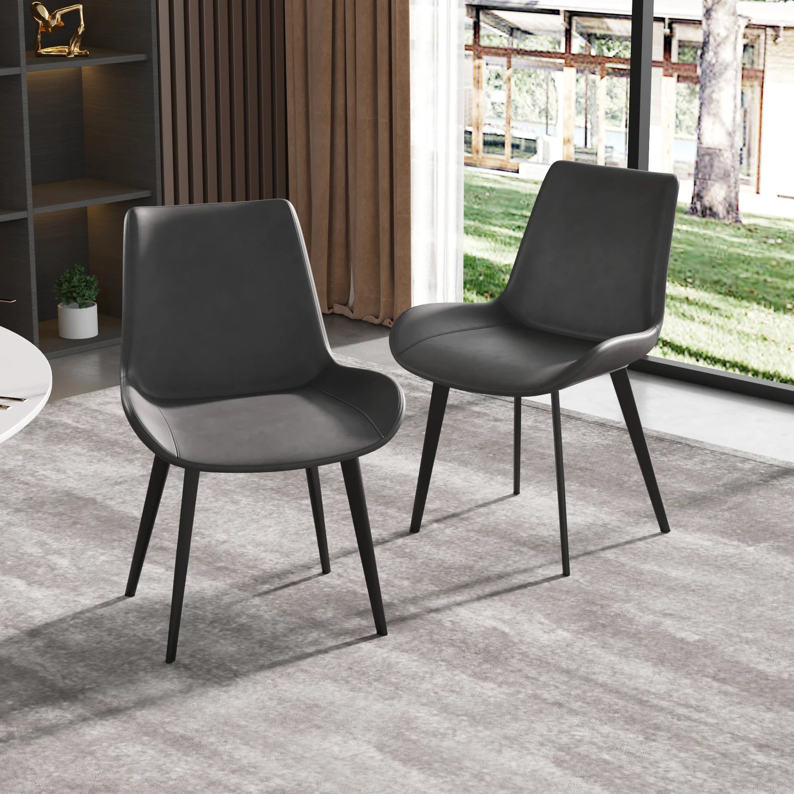 Vegan Full Back Dining Chair | Gray PU Leather Set of 2