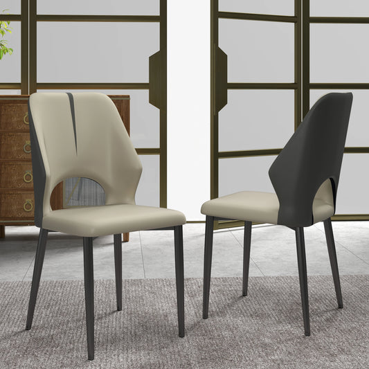 Vegan Open Back Dining Chair | Gray PU Leather Set of 2