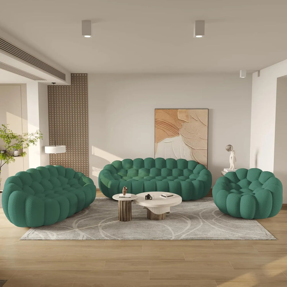 Sofás de suelo Essential | Conjuntos de sofás de 3 piezas de tejido de punto 3D verde de 6 plazas