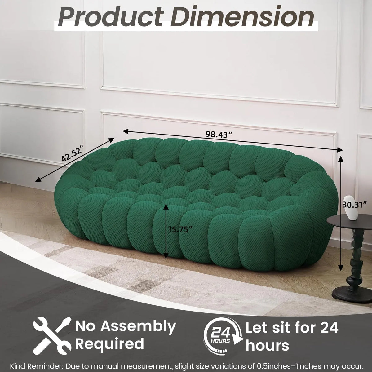 Sofás de suelo esenciales | Sofá individual de 2 piezas de tela tejida 3D verde