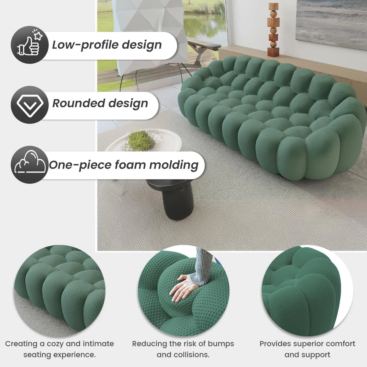 Sofás de suelo esenciales | Sofá individual de 2 piezas de tela tejida 3D verde