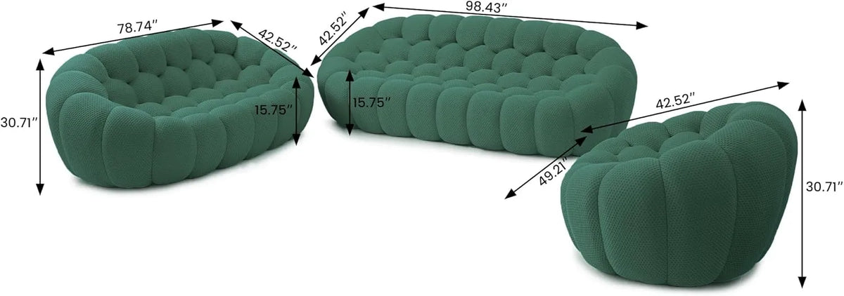 Sofás de suelo esenciales | Conjunto de sofás de 3 piezas de tela tejida 3D verde para 6 personas