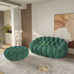 Essential Floor Sofas | Green 3D Knitted Fabric Loveseats 2-seaters with 1 Ottoman