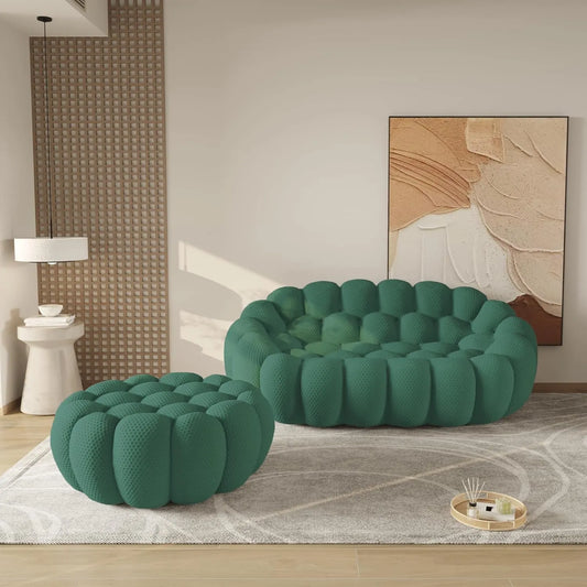 Essential Floor Sofas | Green 3D Knitted Fabric Loveseats 2-seaters with 1 Ottoman