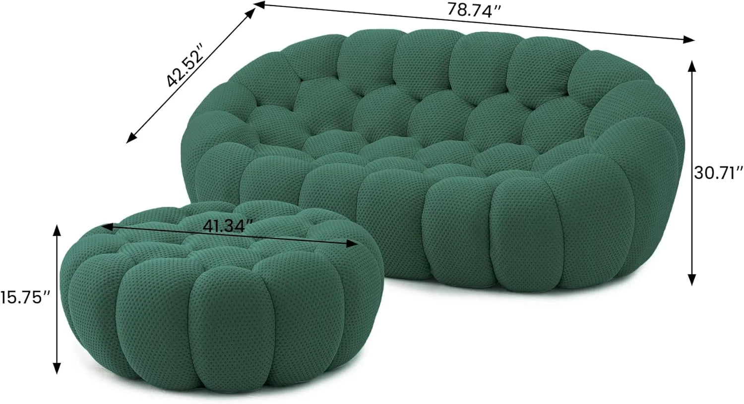 Seccionales Essential de 2 plazas de tela tejida en 3D verde | 2 piezas (incluye 1 otomana), tela tejida en 3D, espacios pequeños