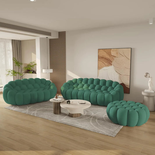 Essential Floor Sofas | Green 3D Knitted Fabric L shaped Sectionals 5-seaters with 1 Ottoman