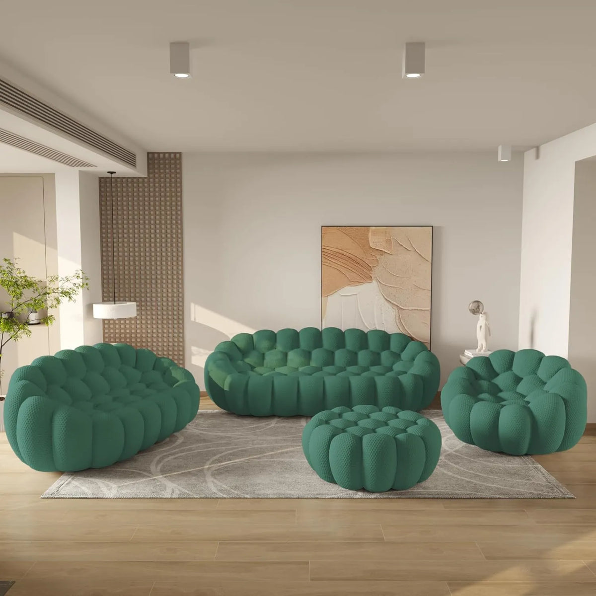 Essential 6-Seater green 3D-Knitted Fabric Sofa Sets | 4-Piece (includes 1 Ottoman), 3D-Knitted Fabric, Roomy Layout
