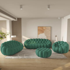 Essential Floor Sofas | Green 3D Knitted Fabric L shaped Sectionals 6-seaters with 1 Ottoman