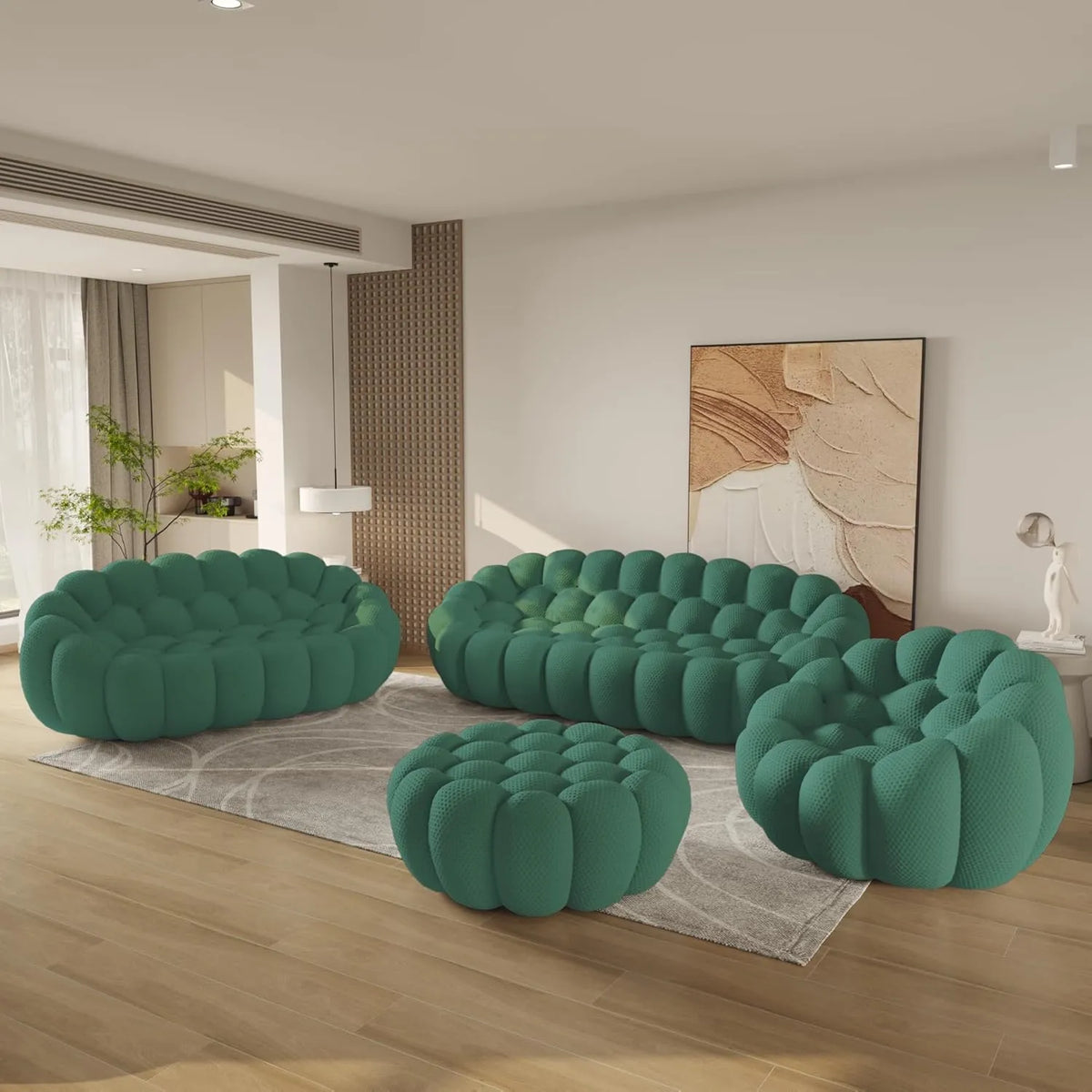 Essential 6-Seater green 3D-Knitted Fabric Sofa Sets | 4-Piece (includes 1 Ottoman), 3D-Knitted Fabric, Roomy Layout