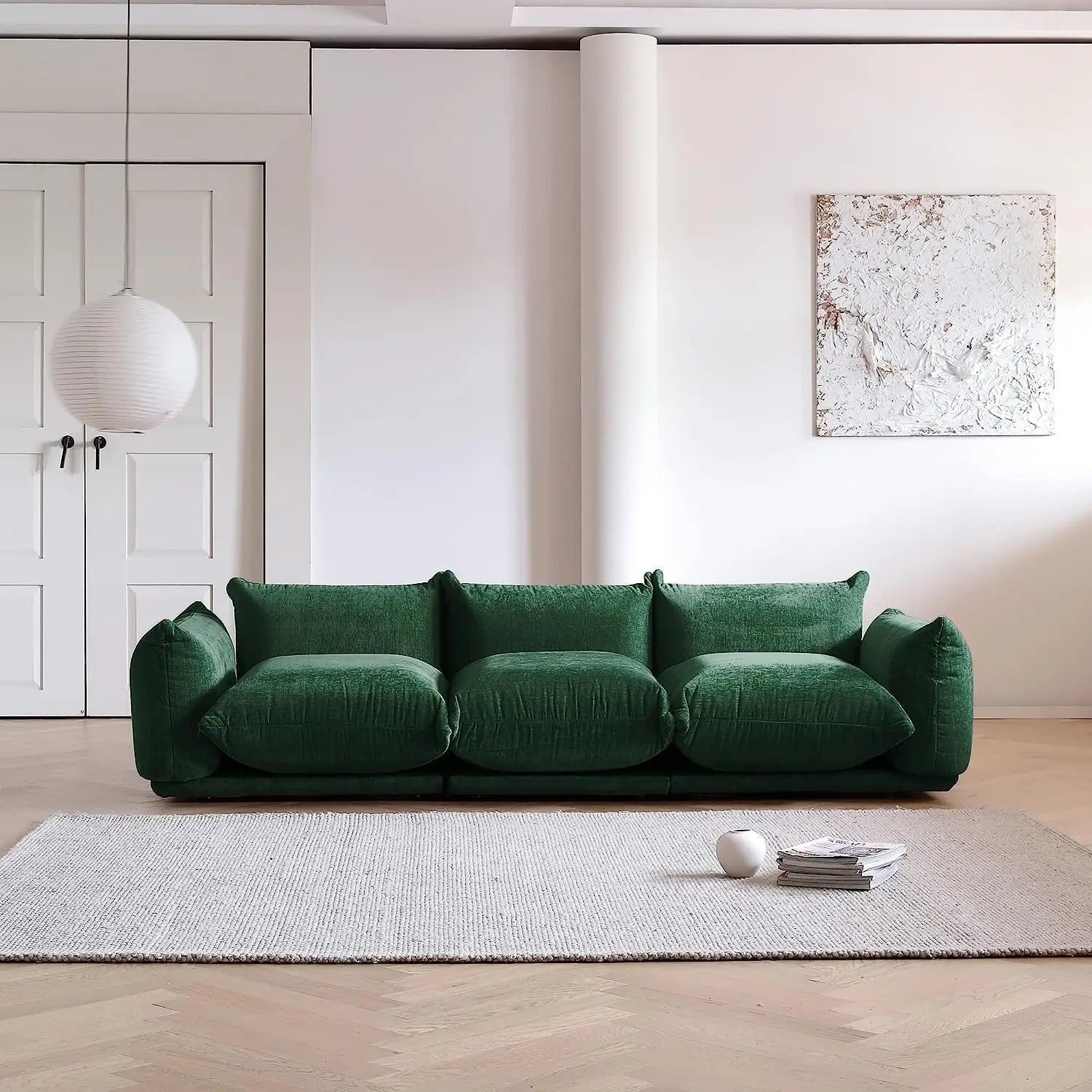 Sofá modular seccional Matrix de 3 plazas en color verde | 3 piezas, tela de chenilla, diseño compacto