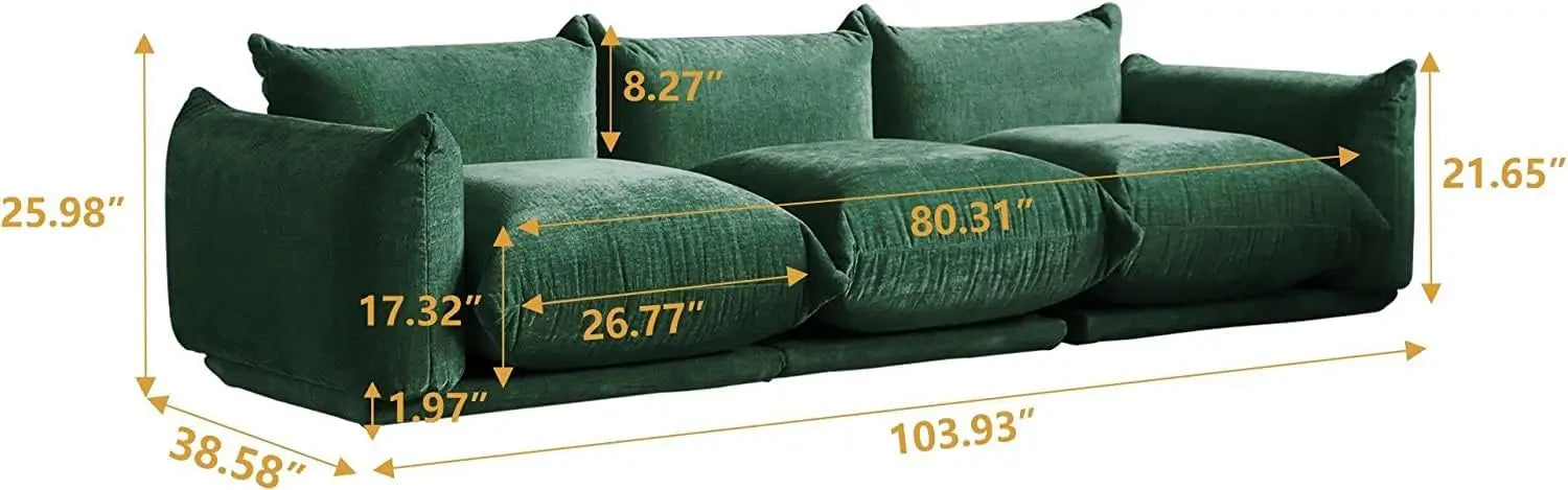 Sofá modular seccional Matrix de 3 plazas en color verde | 3 piezas, tela de chenilla, diseño compacto