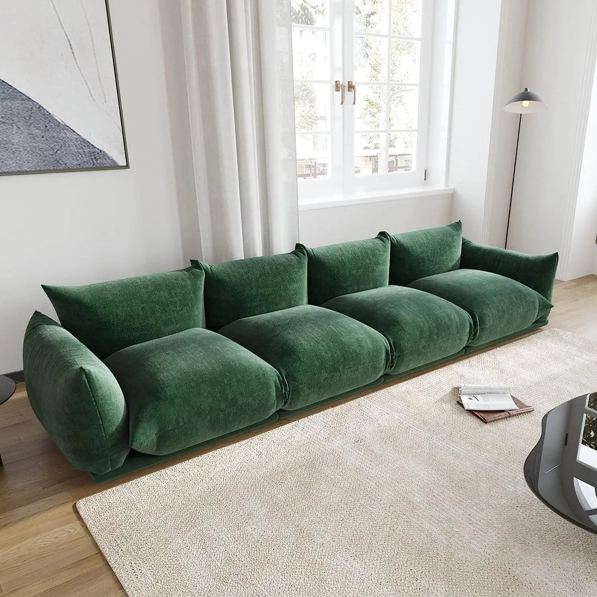 Matrix 4-Seater Green Modular Couch Sectional | 4-Piece, Chenille Fabric, Large Space