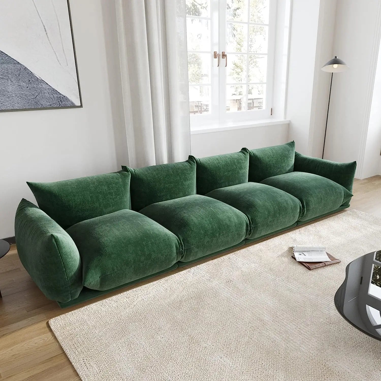 Sofá modular seccional Matrix de 4 plazas en color verde | 4 piezas, tela de chenilla, gran capacidad