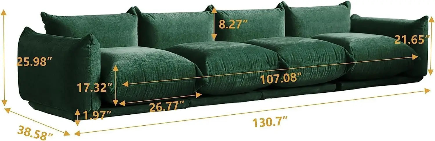 Sofá modular seccional Matrix de 4 plazas en color verde | 4 piezas, tela de chenilla, gran capacidad