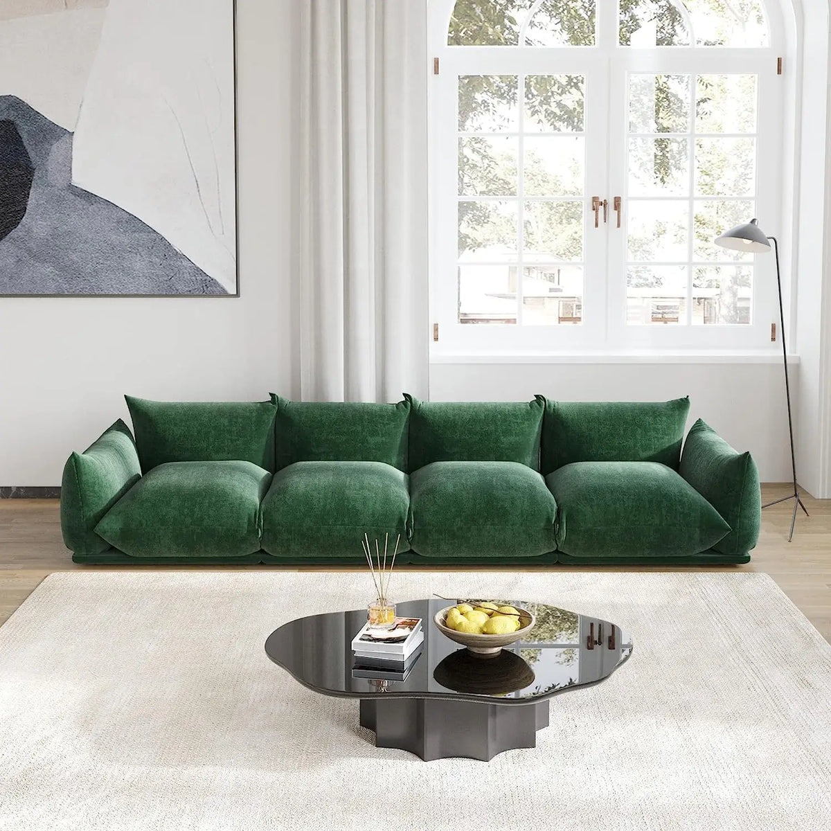 Matrix 4-Seater Green Modular Couch Sectional | 4-Piece, Chenille Fabric, Large Space