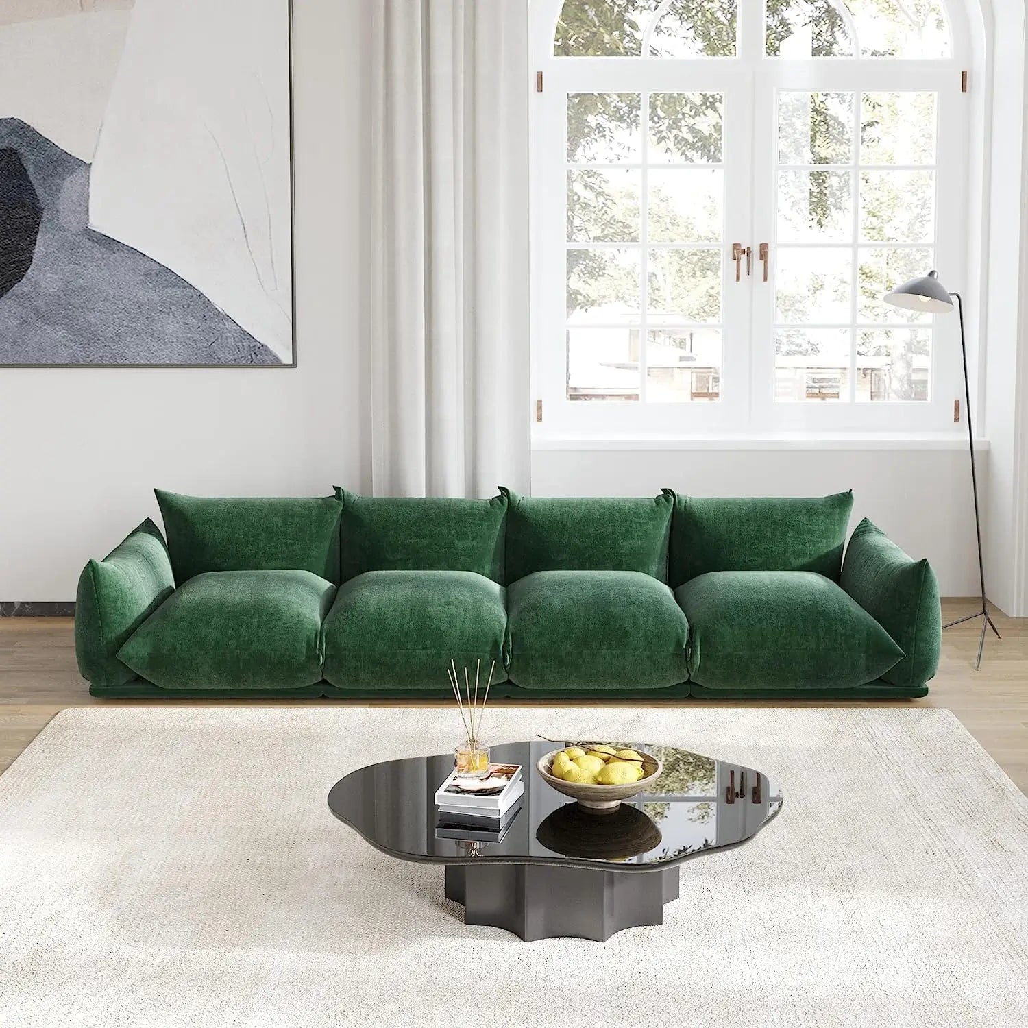 Sofá modular seccional Matrix de 4 plazas en color verde | 4 piezas, tela de chenilla, gran capacidad