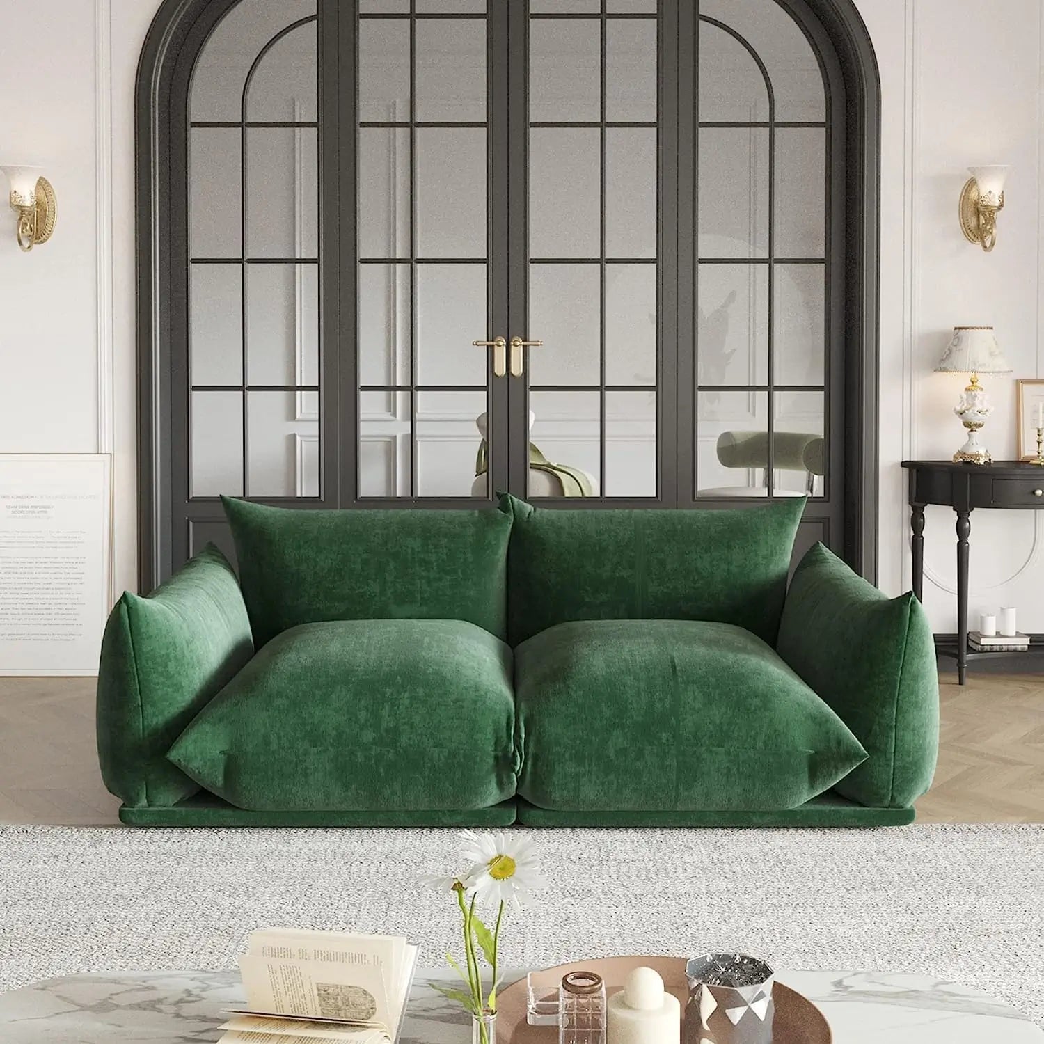 Sofá modular de dos plazas Matrix verde | 2 piezas, tela de chenilla, ideal para apartamentos