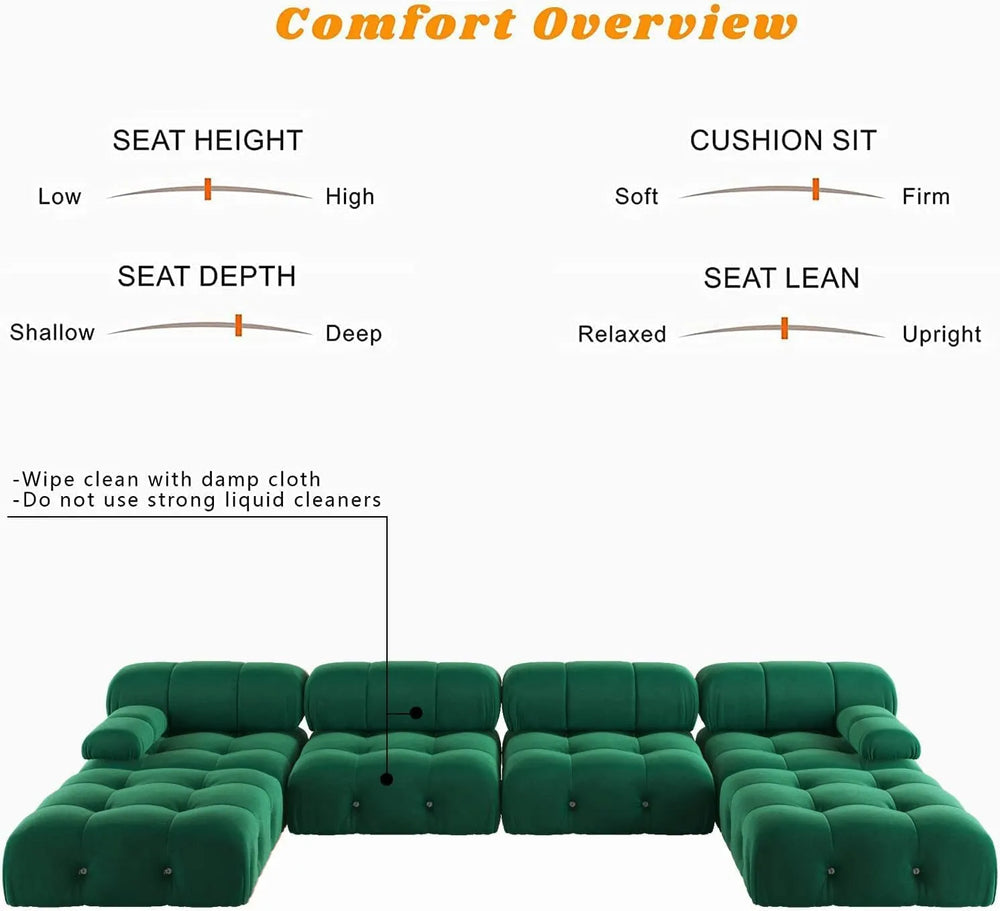 Matrix Minimalist Modular Sofas | Green Velvet Couch Sectionals 4-seaters