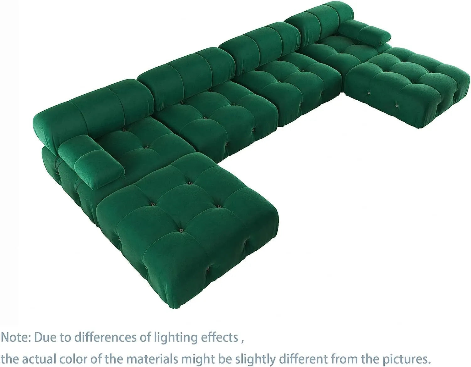 Matrix 4-Seater Green Modular U-Shaped Sectional | 6-Piece (includes 2 Ottomans), Velvet Fabric, Roomy Layout