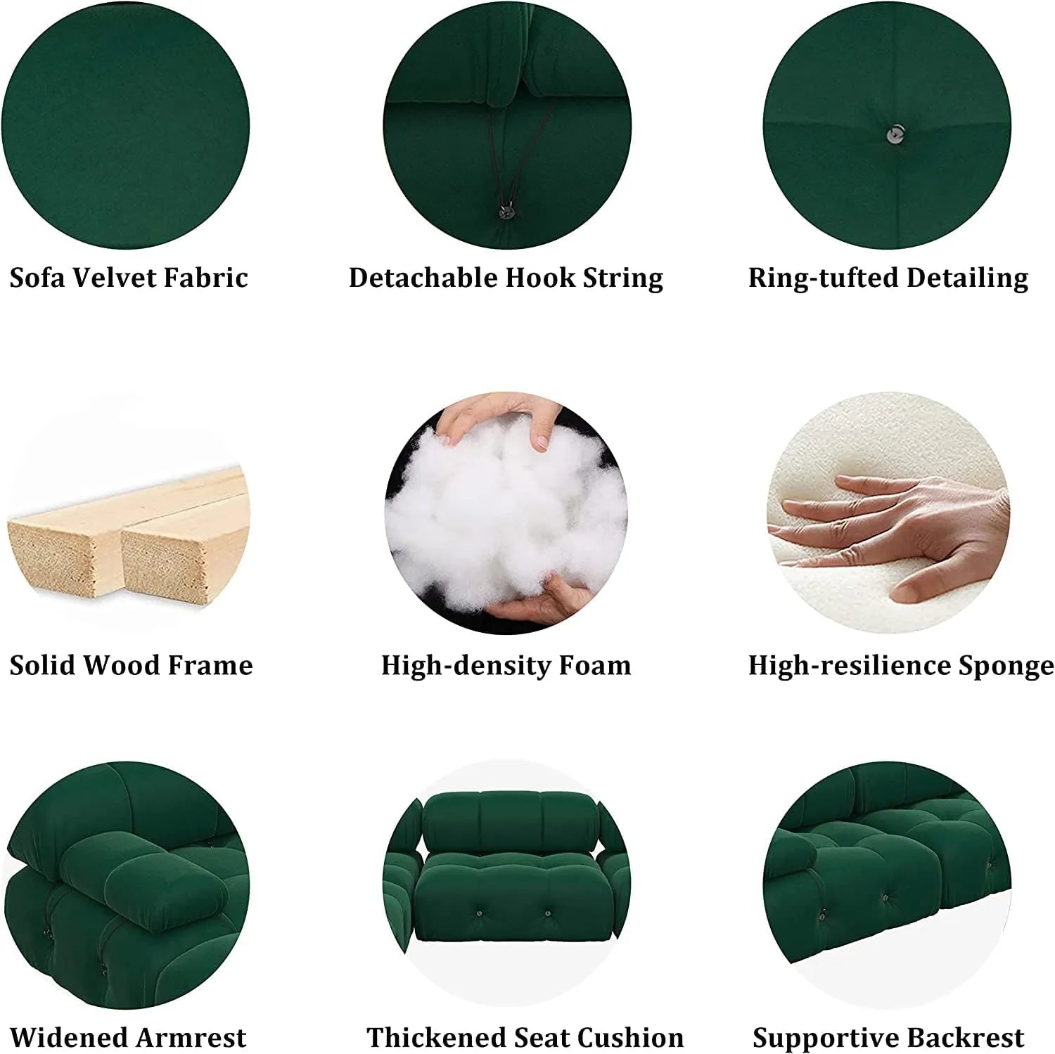 Matrix Green Modular Ottoman | 1-Piece, Velvet Fabric, Apartment Friendly