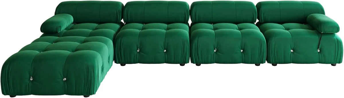 Matrix 4-Seater Green Modular L-Shaped Sectional | 5-Piece (includes 1 Ottoman), Velvet Fabric, Roomy Layout
