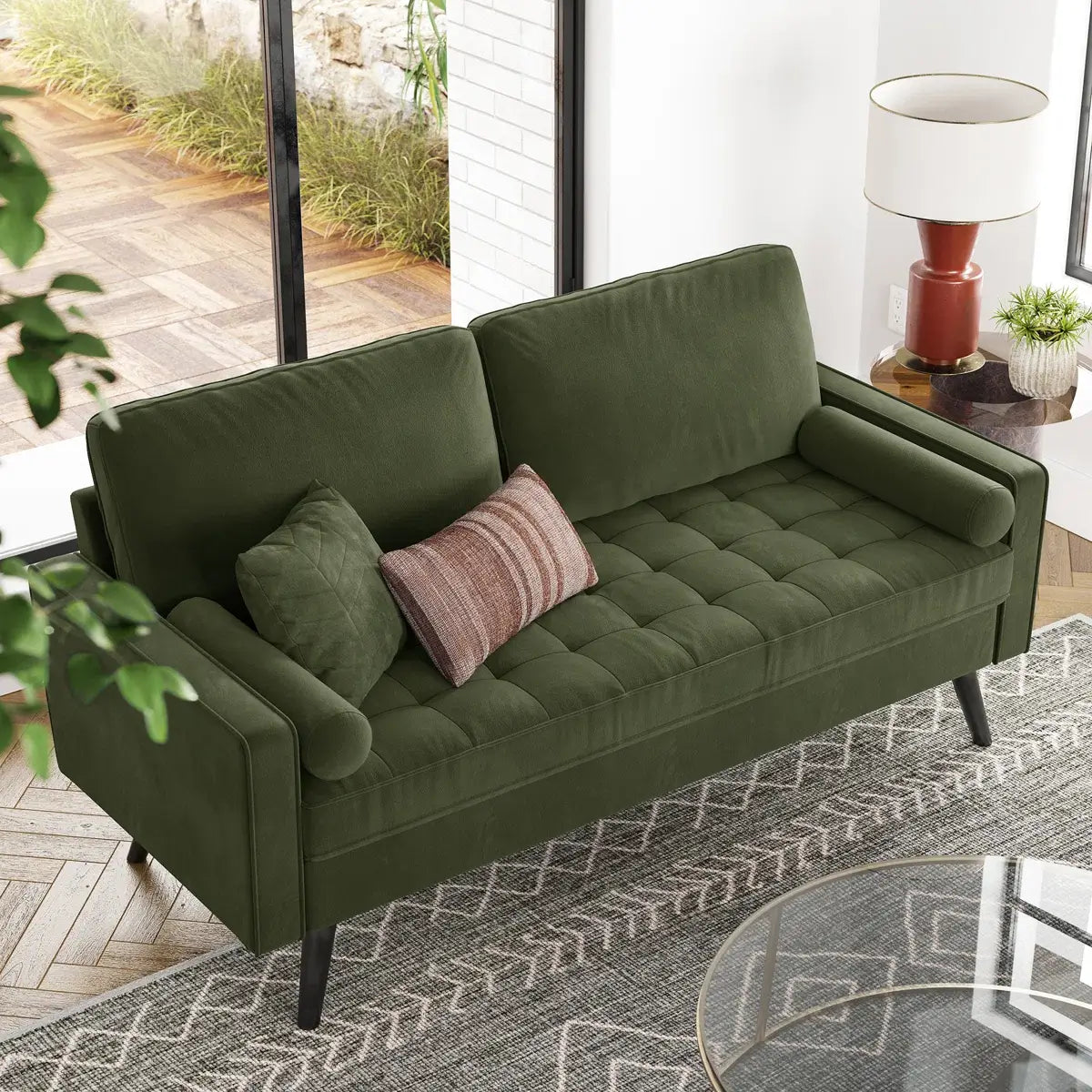 Green velvet sofa Best budget sofa material for cats