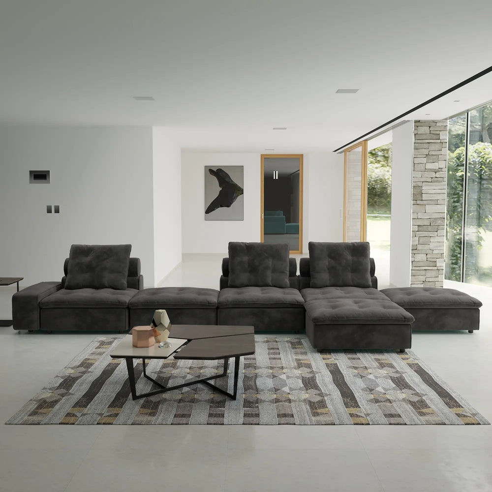 Deluxe Adjustable Cloud Sectional Sofas | Grey Frosted Velvet Couch Sectionals 3-seaters