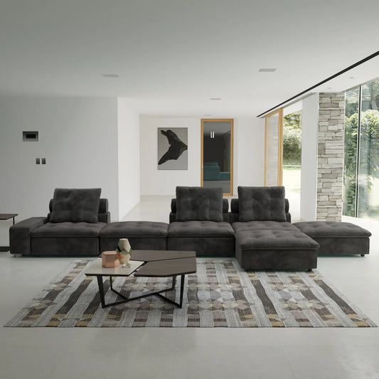 Deluxe Adjustable Cloud Sectional Sofas | Grey Frosted Velvet Couch Sectionals 3-seaters