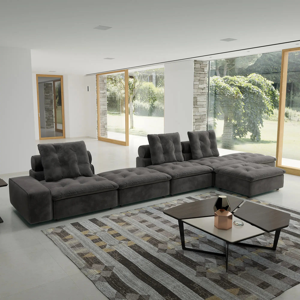 Deluxe Adjustable Cloud Sectional Sofas | Grey Frosted Velvet Couch Sectionals 3-seaters