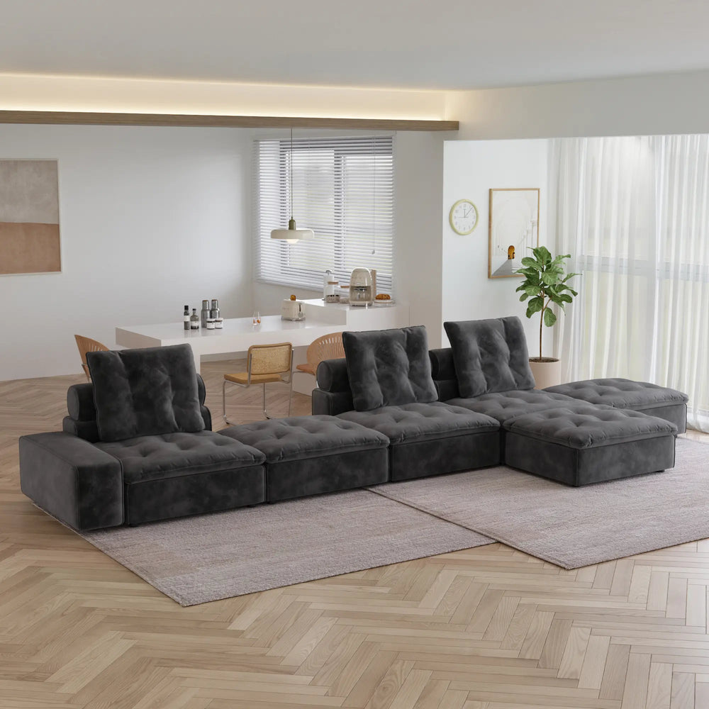 Deluxe Adjustable Cloud Sectional Sofas | Grey Frosted Velvet Couch Sectionals 3-seaters
