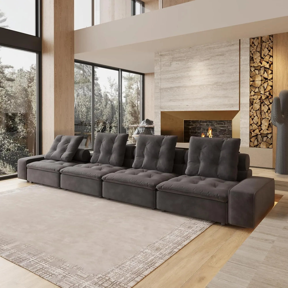 Deluxe Adjustable Cloud Sectional Sofas | Grey Frosted Velvet Couch Sectionals 4-seaters