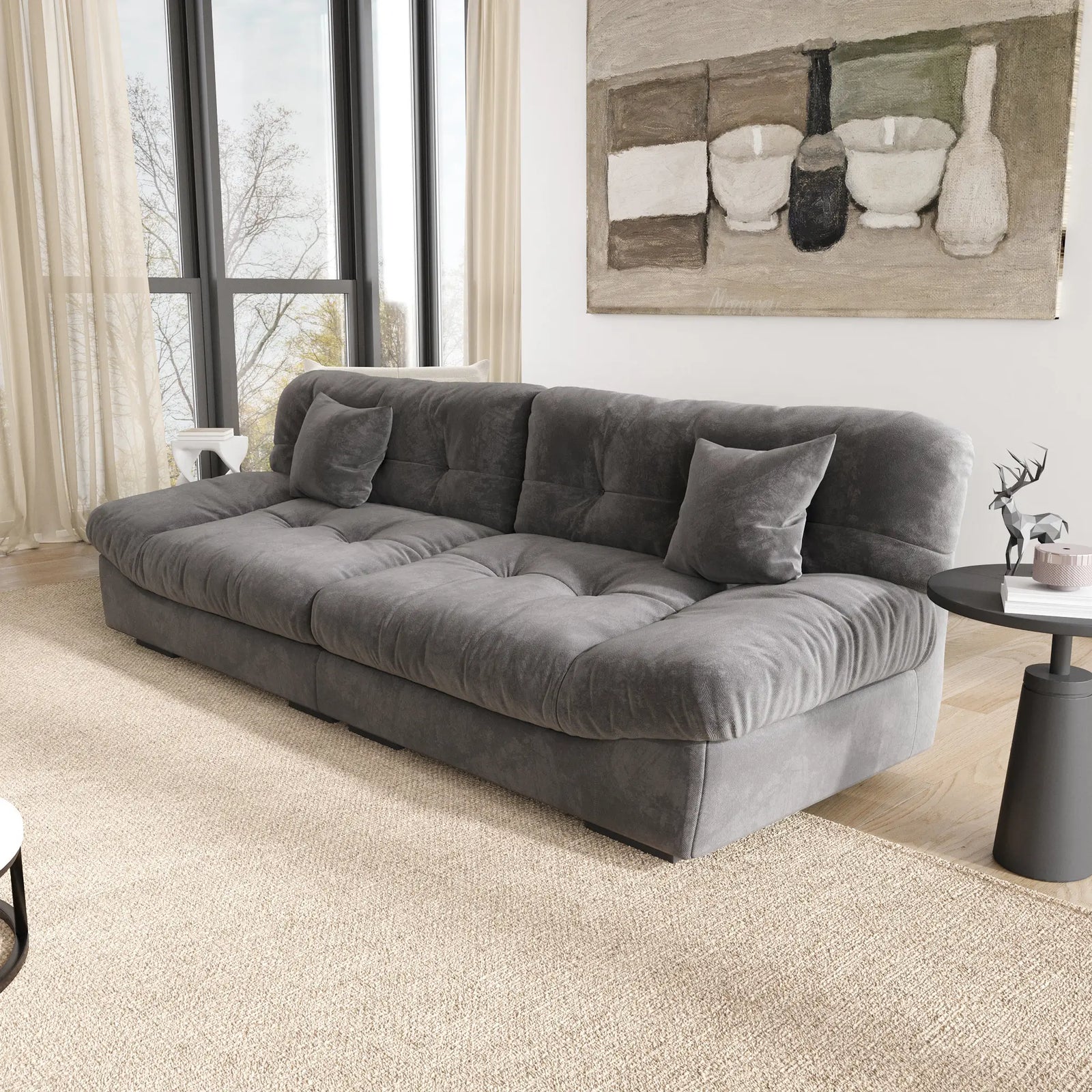 Essential 2-Seater grey Frosted Velvet Loveseats | 2-Piece, Frosted Velvet Fabric, Compact Design
