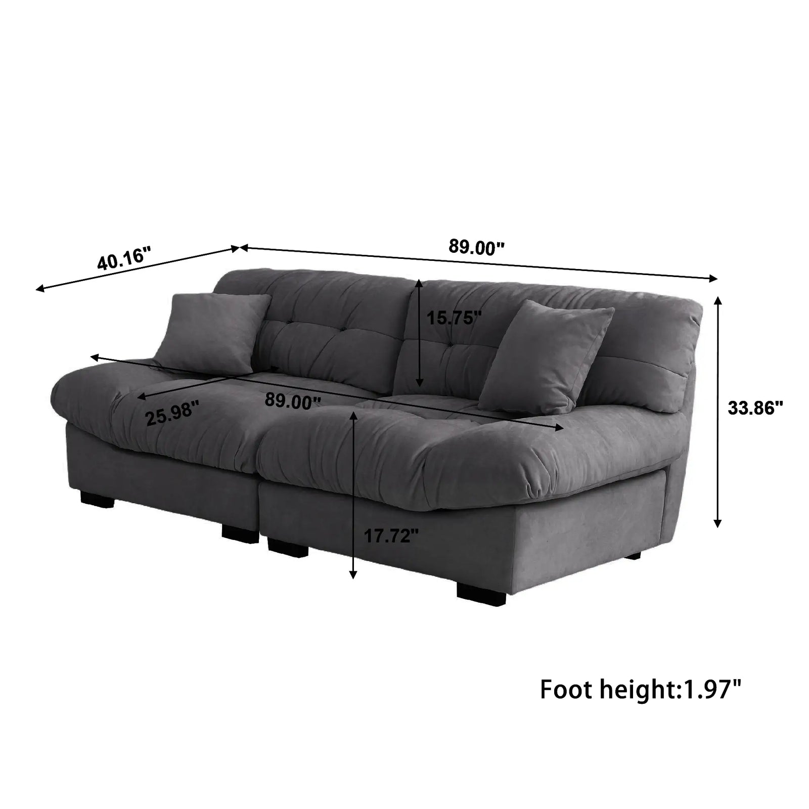 Essential 2-Seater grey Frosted Velvet Loveseats | 2-Piece, Frosted Velvet Fabric, Compact Design