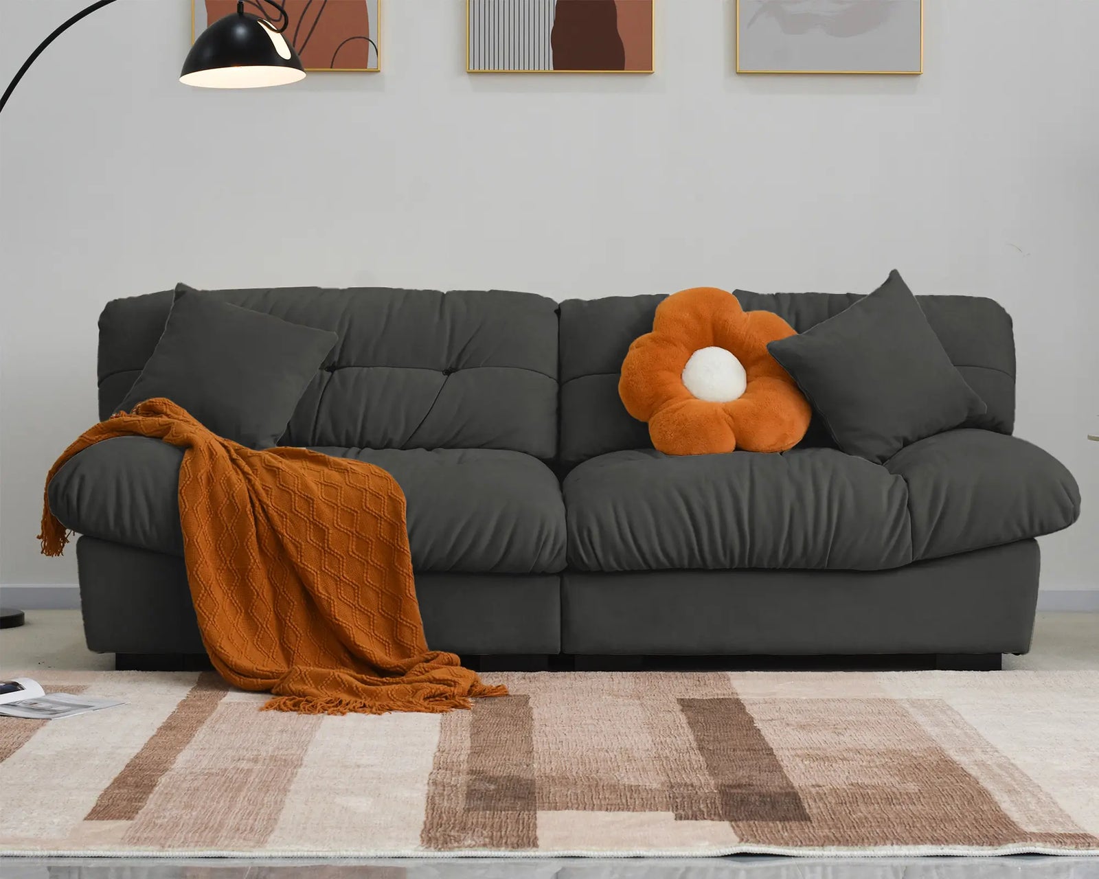 Essential 2-Seater grey Frosted Velvet Loveseats | 2-Piece, Frosted Velvet Fabric, Compact Design